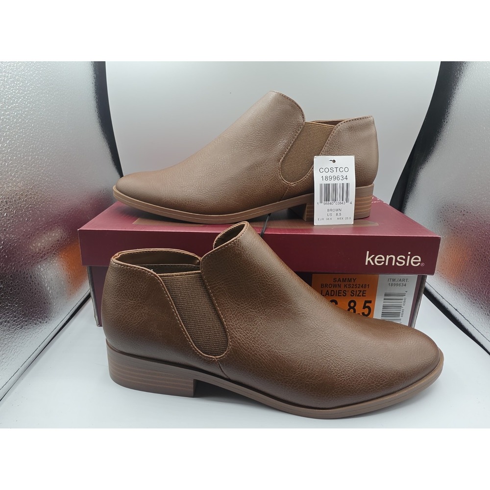 Kensie Sammy Ankle Boot Womens 8.5 Brown Faux Leather Chelsea Slip On KS252481